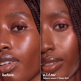 e.l.f. split-face before and after showing blurred pores and softer lines
