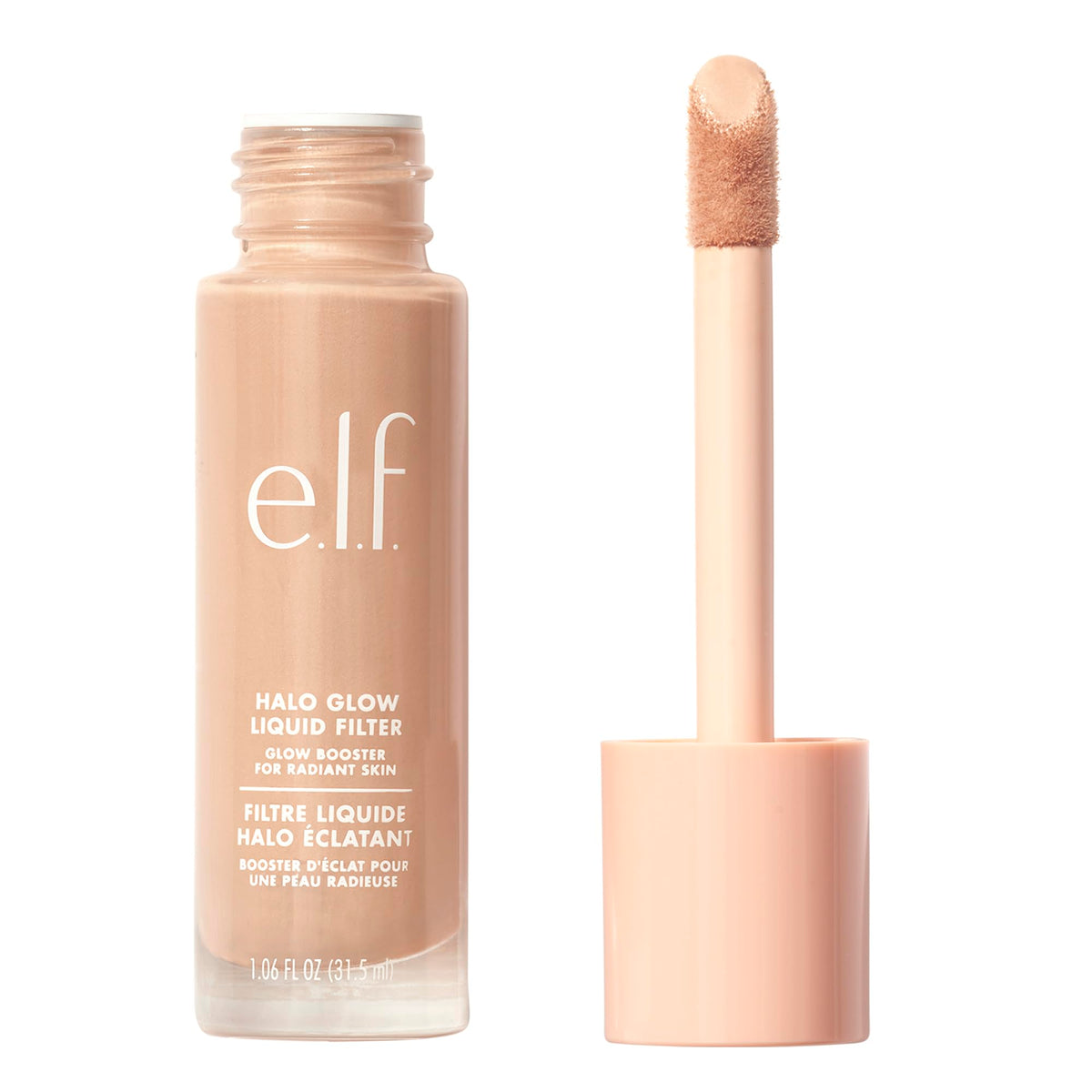 e.l.f. halo glow front packaging showing bottle and shade label, clear benefit of radiance