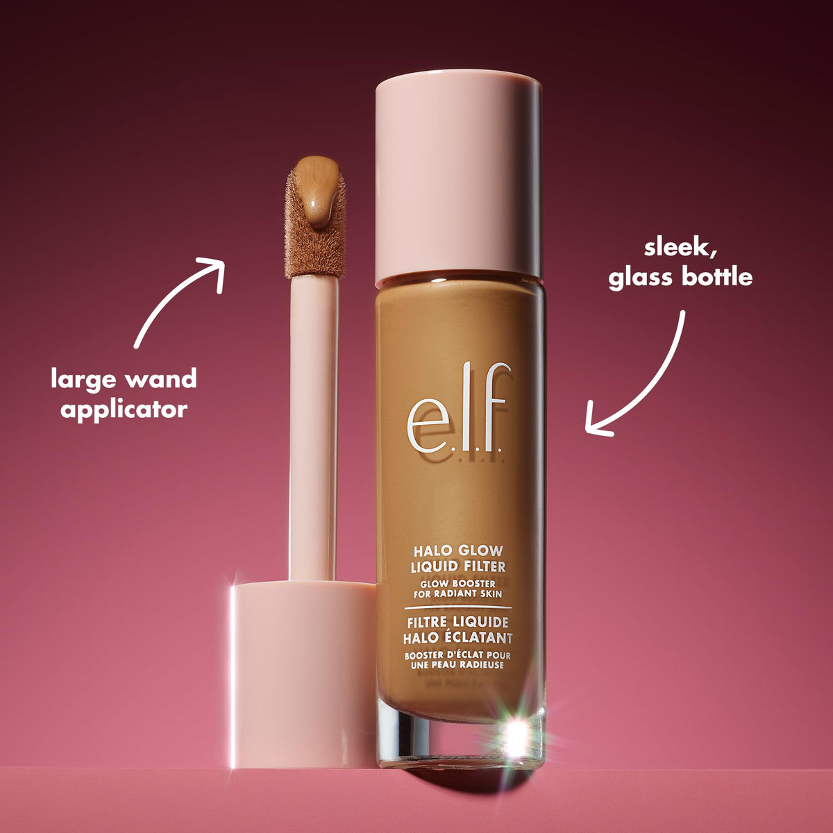 e.l.f. Halo Glow applied to cheek showing natural highlight benefit