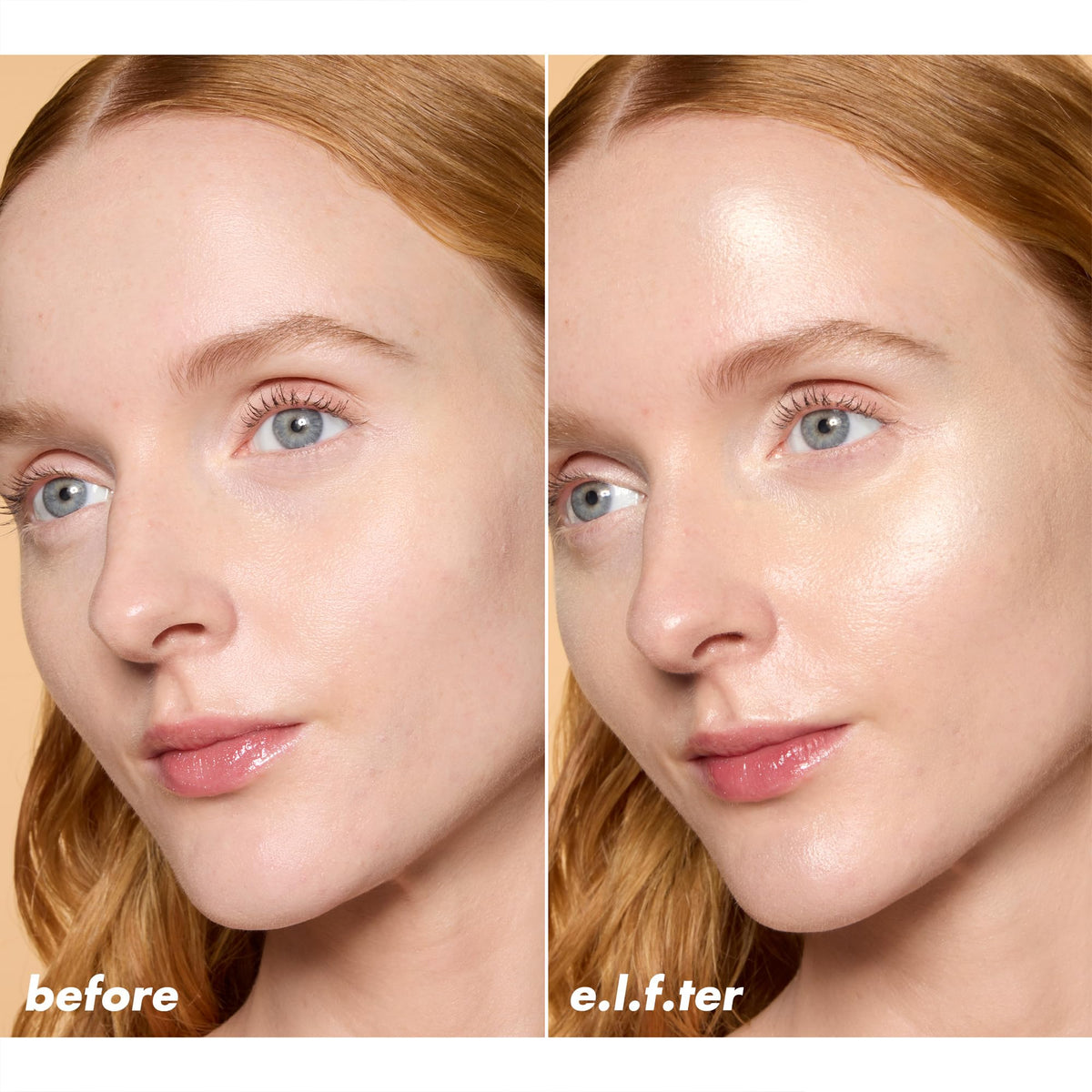 e.l.f. applied on cheekbone demonstrating luminous, non-greasy glow benefit