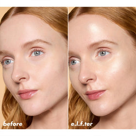 e.l.f. applied on cheekbone demonstrating luminous, non-greasy glow benefit
