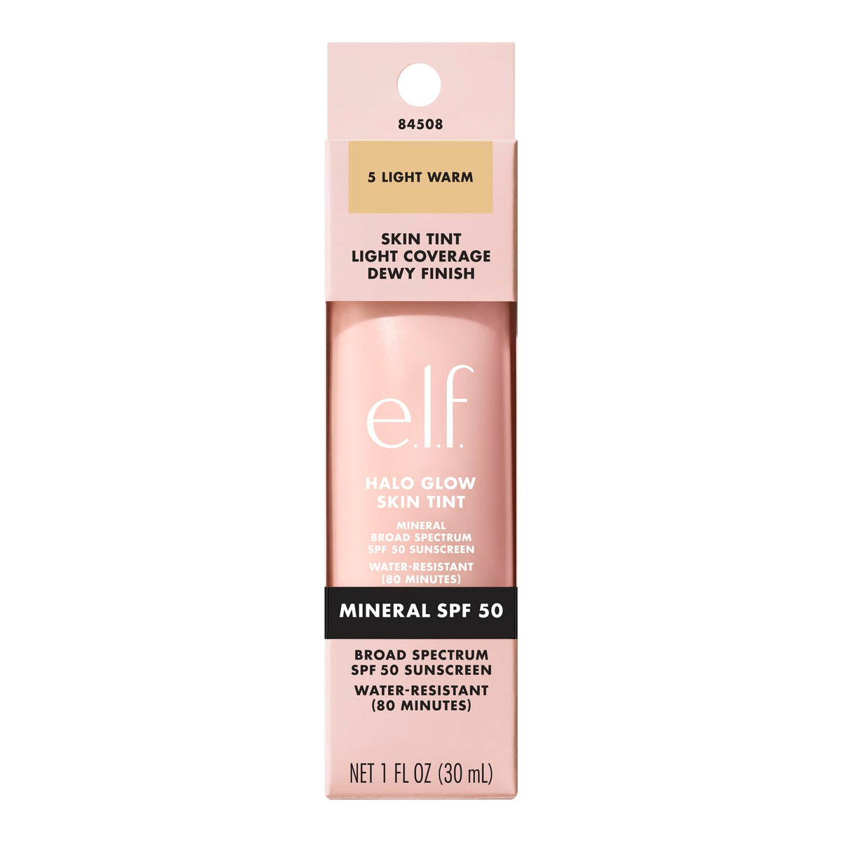 e.l.f. label close-up displaying SPF 50 and vegan, cruelty-free credentials