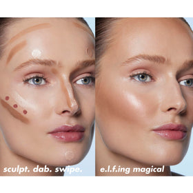 e.l.f. three shade comparison illustrating choice of Champagne, Rose, Liquid Gold