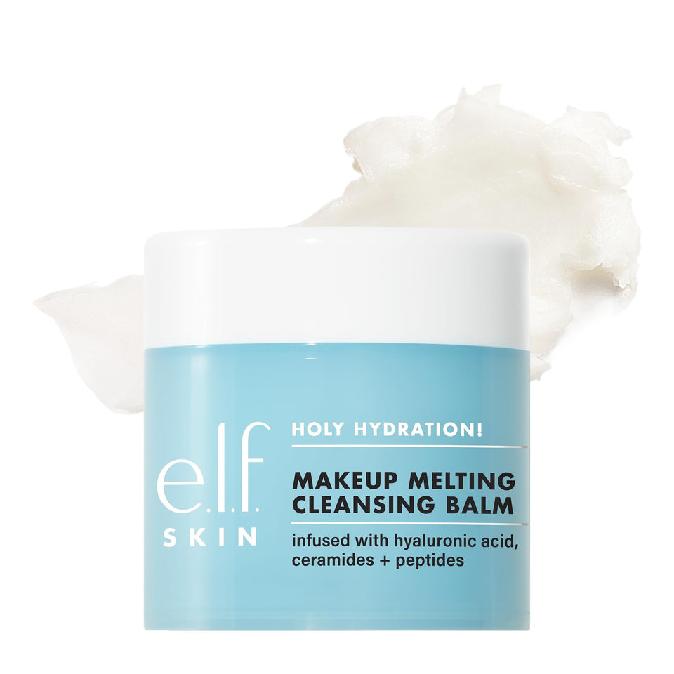 e.l.f. Holy Hydration cleansing balm front packaging showing product and benefits