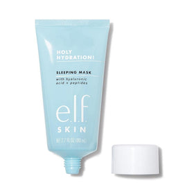 e.l.f. Holy Hydration! ingredients label close-up showing hyaluronic acid, ceramides, peptides benefits