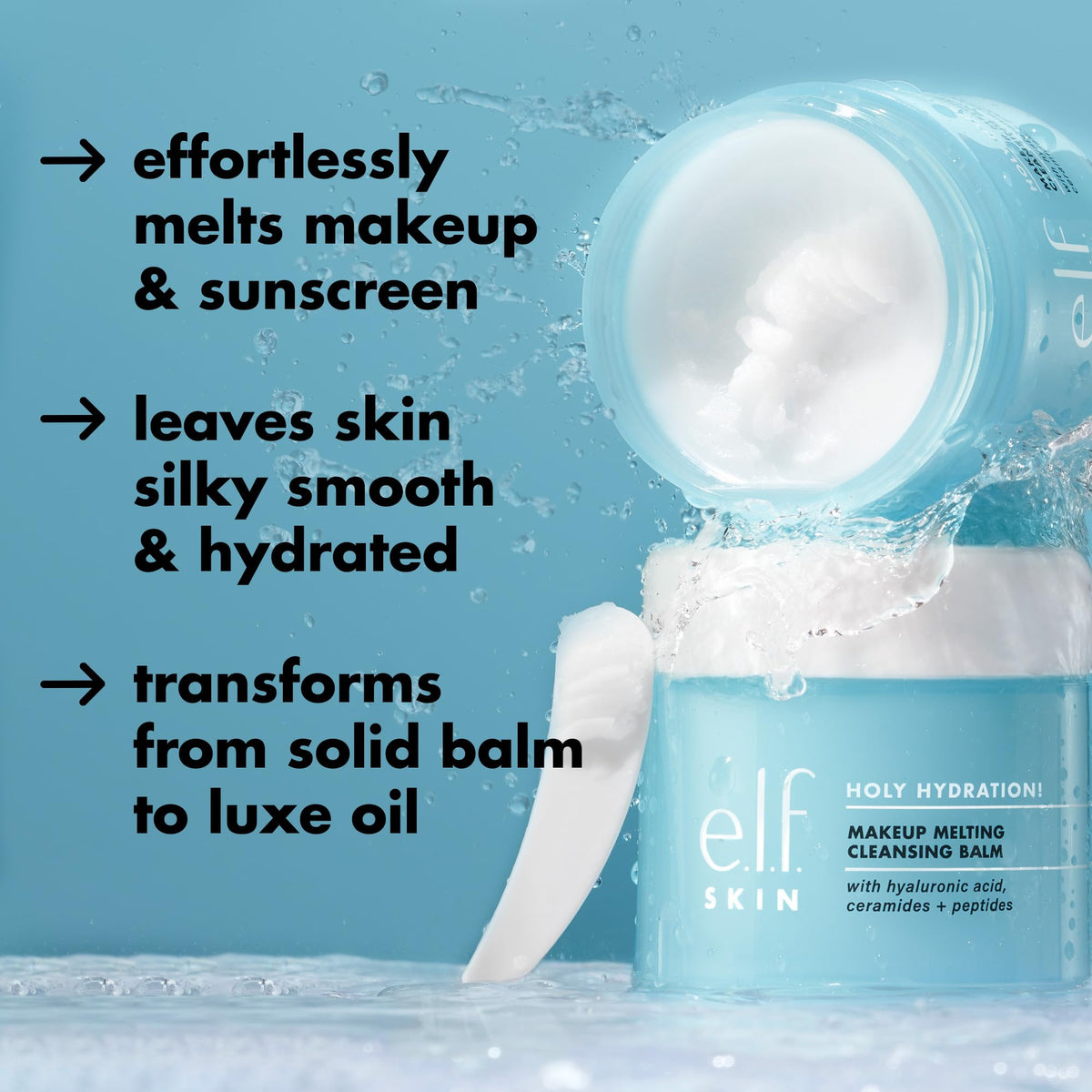 e.l.f. Holy Hydration open jar showing glossy balm surface and easy scoop