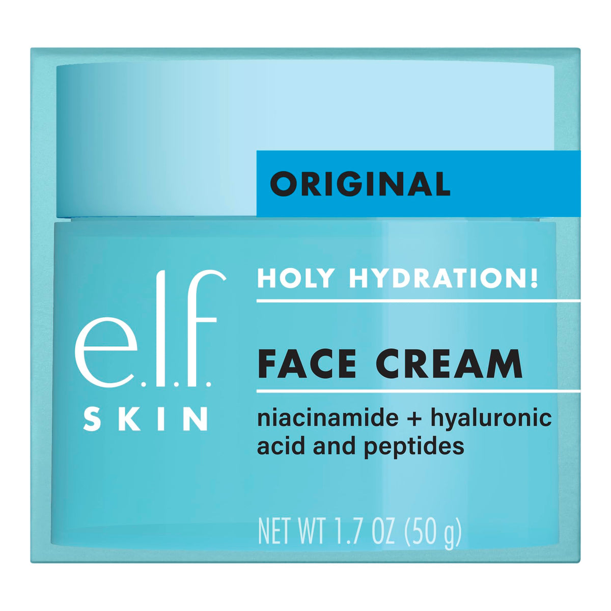 e.l.f. Holy Hydration label detail displaying peptides and niacinamide benefits