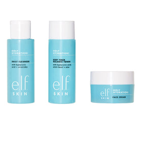 e.l.f. Holy Hydration mini kit front view showing travel-ready packaging and ingredient benefits