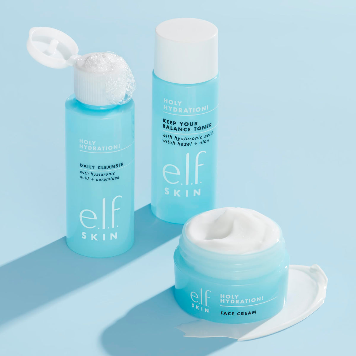 e.l.f. mini bottles in hand for scale showing TSA-friendly sizes and portability