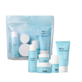 e.l.f. SKIN kit front packaging showing five travel-sized hydrating products and convenience