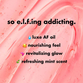 e.l.f. Pink Quartz lip swatch on model lips delivering sheer pink shine and moisture