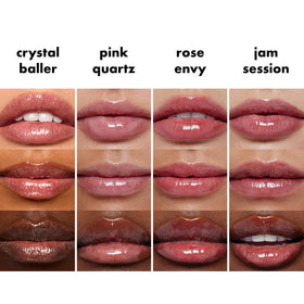 e.l.f. Rose Envy lip swatch on model lips offering mauve color and glossy hydration