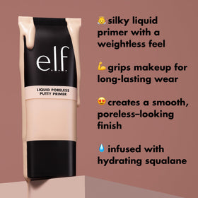 e.l.f. primer being applied to face showing smoothing of pores and makeup base