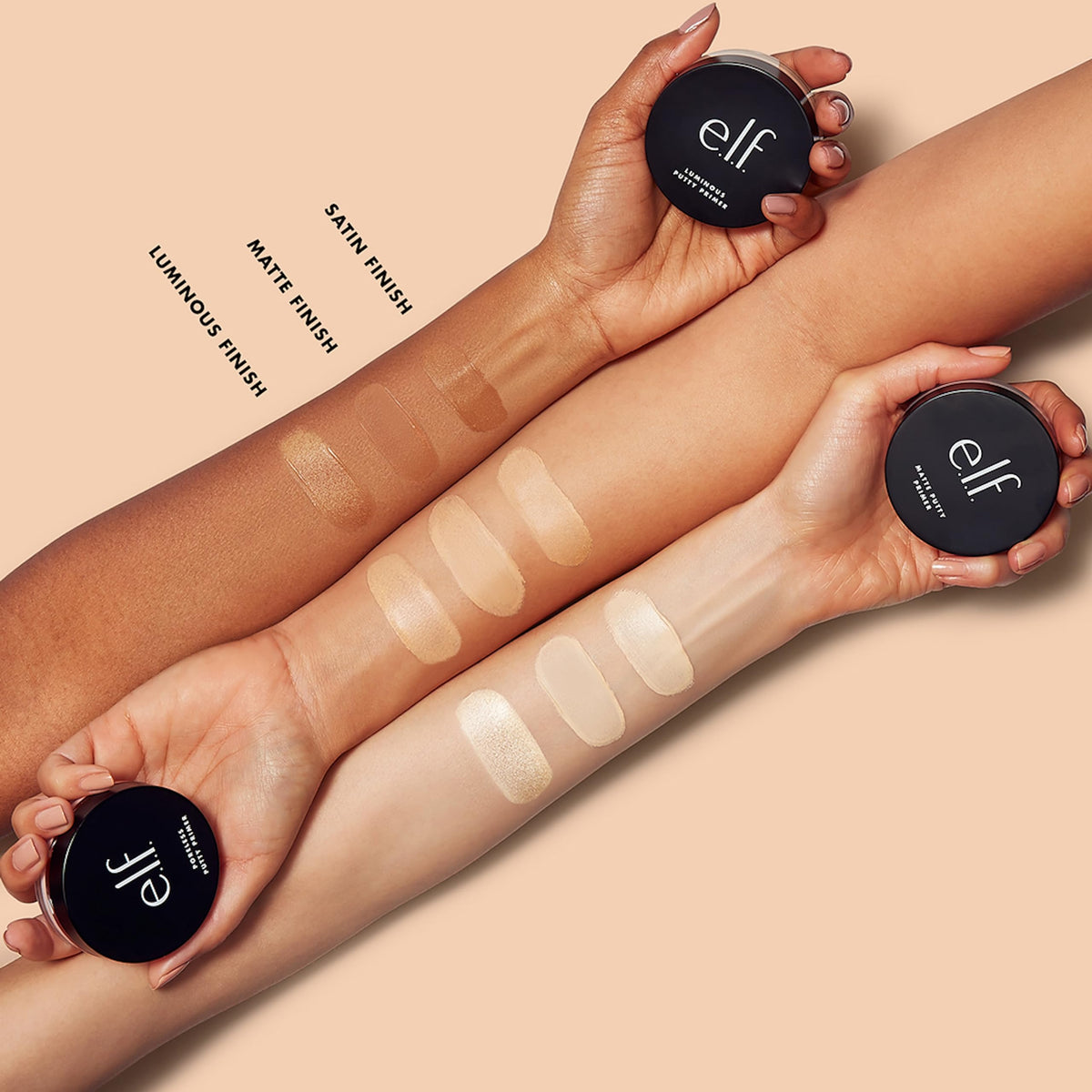 e.l.f. Matte Putty Primer in hand to show compact travel size and easy application