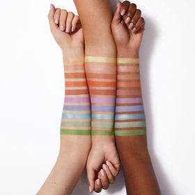 e.l.f. arm swatches of ten shades displaying true color payoff and layering potential