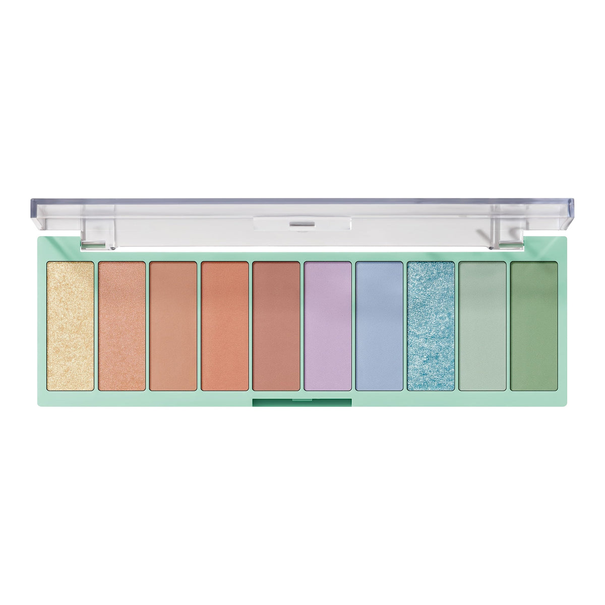 e.l.f. front view of the 10-shade palette showing bright and neutral colors for versatility