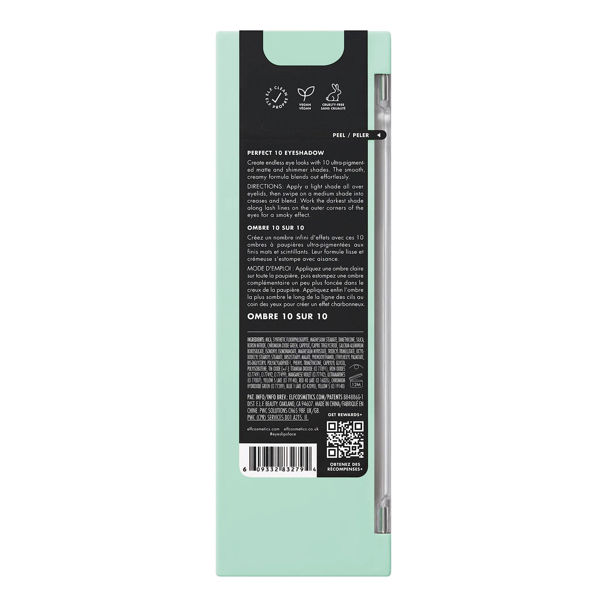 e.l.f. back label showing ingredients and vegan, cruelty-free certification for transparency