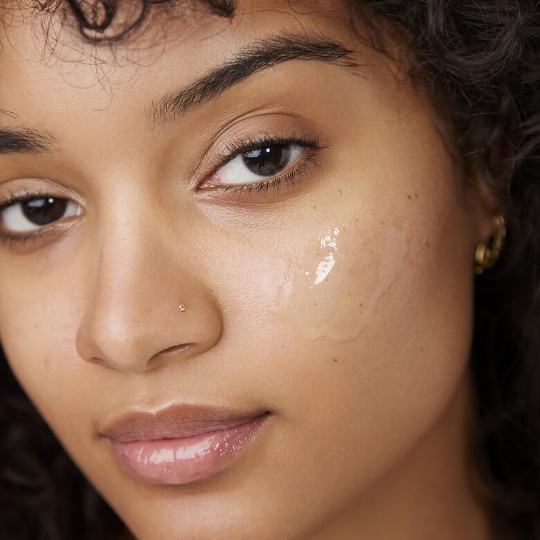 e.l.f. Power Grip before-and-after on model’s face showing smoother complexion benefit