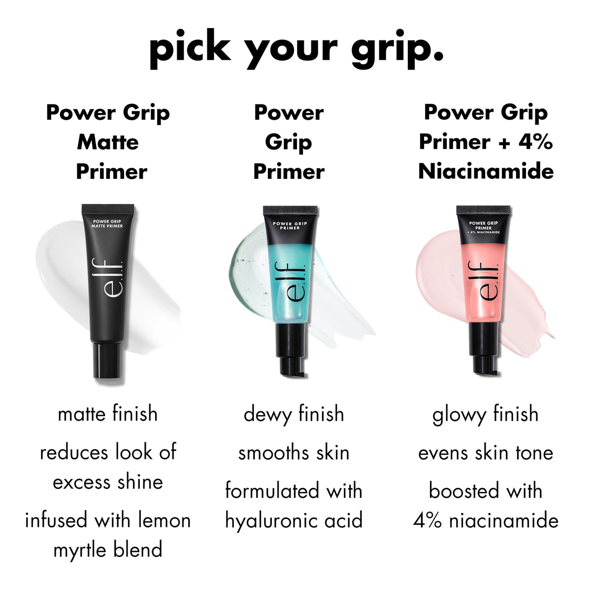 split-face showing before and after using e.l.f. Power Grip Matte for reduced shine