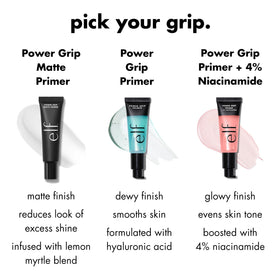 split-face showing before and after using e.l.f. Power Grip Matte for reduced shine