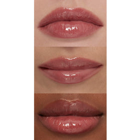 e.l.f. Praline on model demonstrating fuller-looking lips and long-lasting shine
