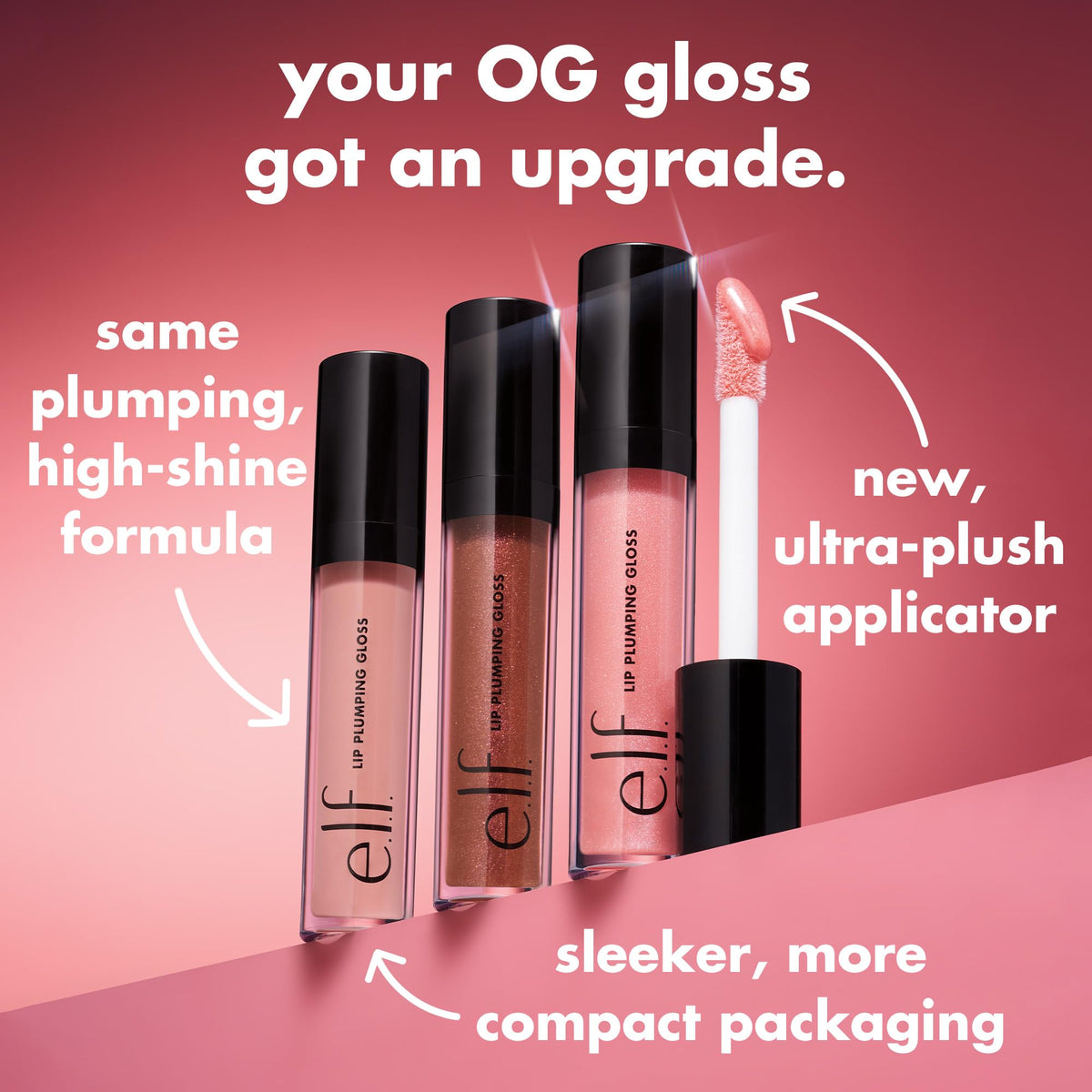 e.l.f. Praline layered over lipstick showing enhanced color depth and high shine