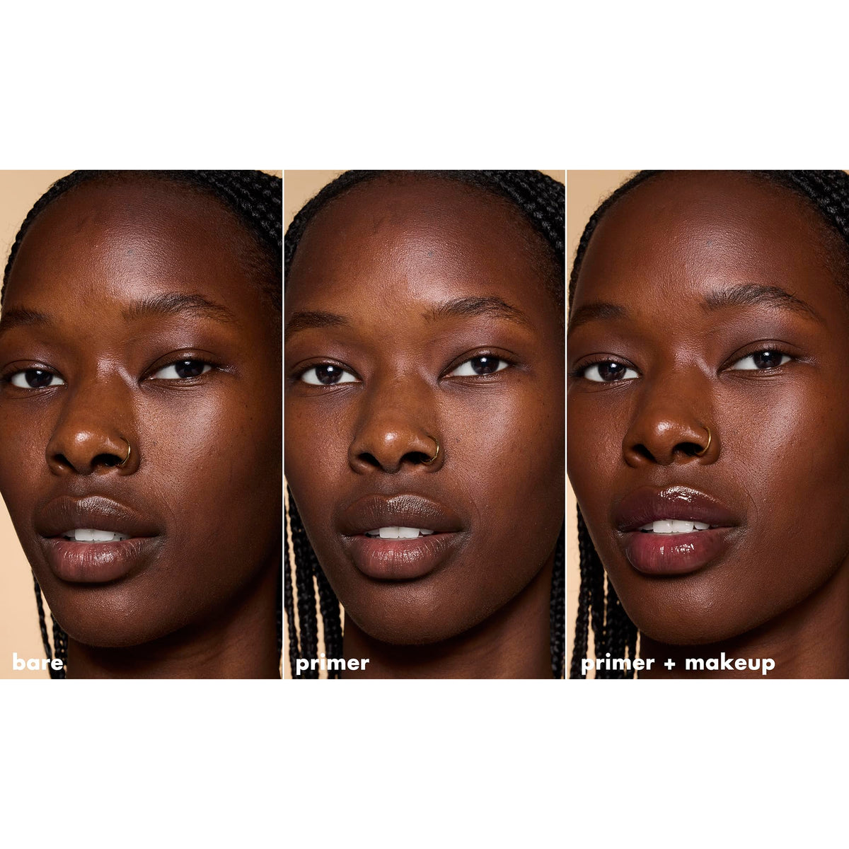 e.l.f. primer before and after split-face shows refined pores and more even foundation base