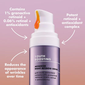 e.l.f. amber-hued serum pouring from dropper highlighting concentrated retinoid complex