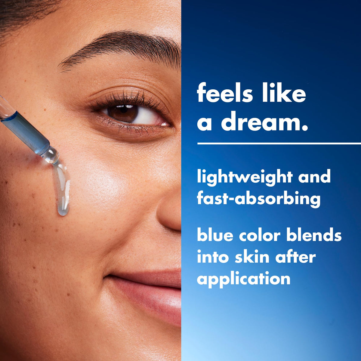 e.l.f. blue-ty oil pouring to show lightweight texture and absorption