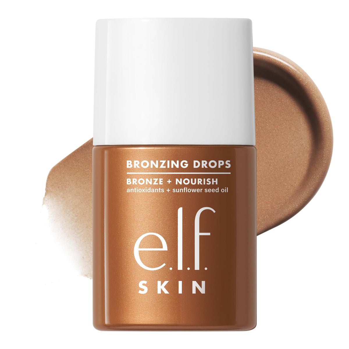 e.l.f. bottle front view showing Rose Gold bronzing drops, easy glow
