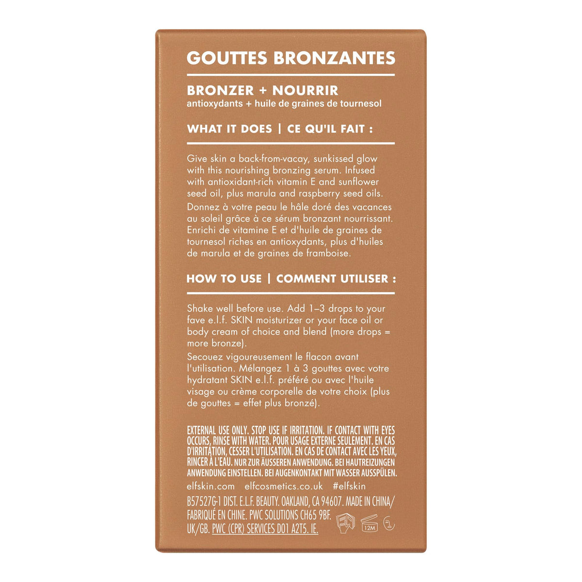e.l.f. SKIN bronzing drops on bathroom vanity alongside skincare, easy everyday beauty addition