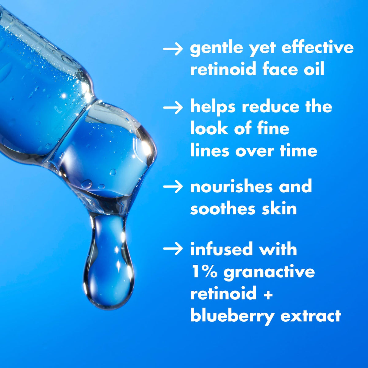 e.l.f. dropper dispensing blue night oil for precise application benefit