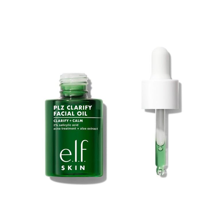 e.l.f. SKIN PLZ Clarify facial oil front packaging showing label and bottle benefit