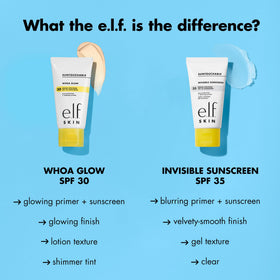e.l.f. Suntouchable ingredients label highlighting aloe and meadowfoam seed benefits