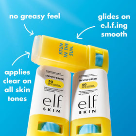 e.l.f. Suntouchable Invisi-Stick being applied on cheek for invisible SPF 50 coverage