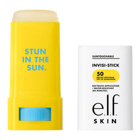 e.l.f. Suntouchable Invisi-Stick water droplets demo to show 80-minute water resistance