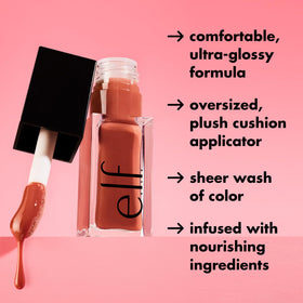 e.l.f. lip oil texture showing glossy apricot-oil sheen for hydration and shine