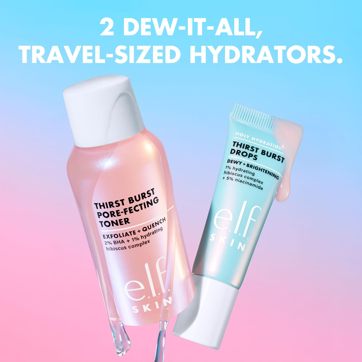 e.l.f. hydrating drops pipette delivering dewy serum for instant glow benefit