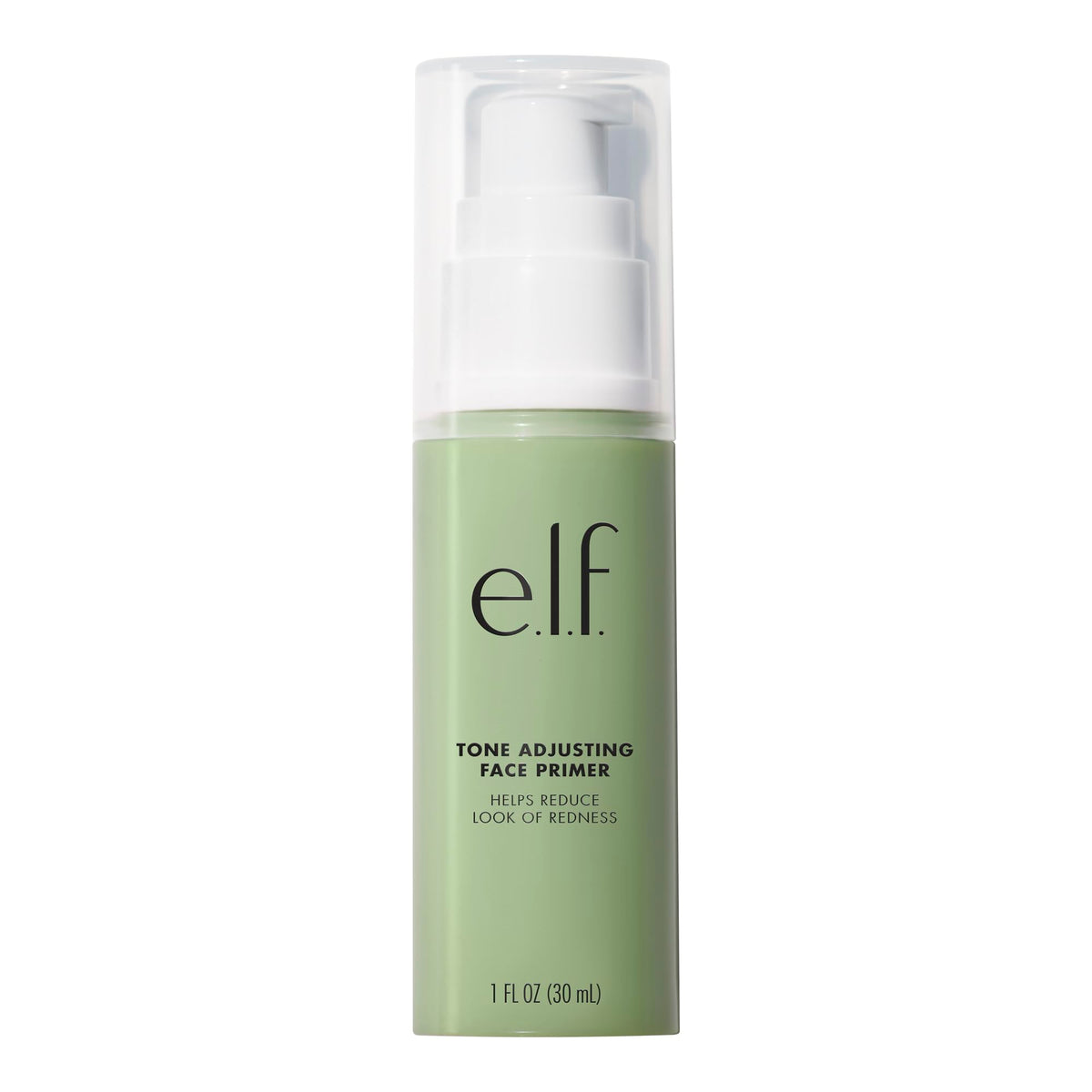 e.l.f. front bottle view showing green-tinted primer and clear labeling for easy identification