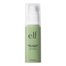 e.l.f. front bottle view showing green-tinted primer and clear labeling for easy identification