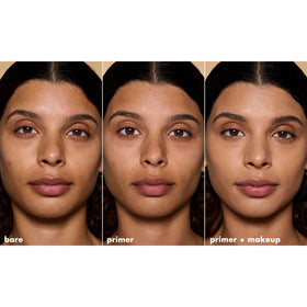 e.l.f. primer on skin before and after demonstrating reduced redness and smoother canvas