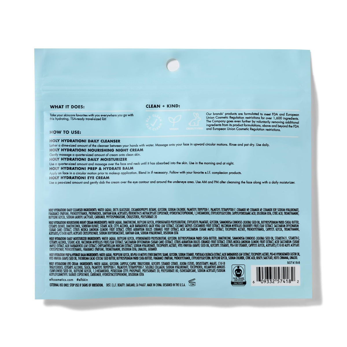 e.l.f. SKIN kit in toiletry pouch lifestyle shot showing travel-ready skincare benefits