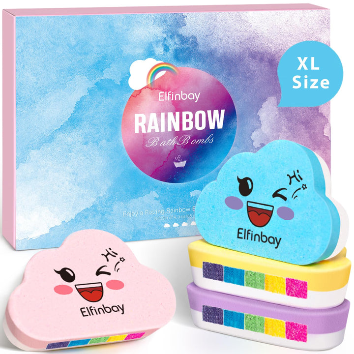 Elfinbay front packaging showing four XL bath bombs and gift-ready box