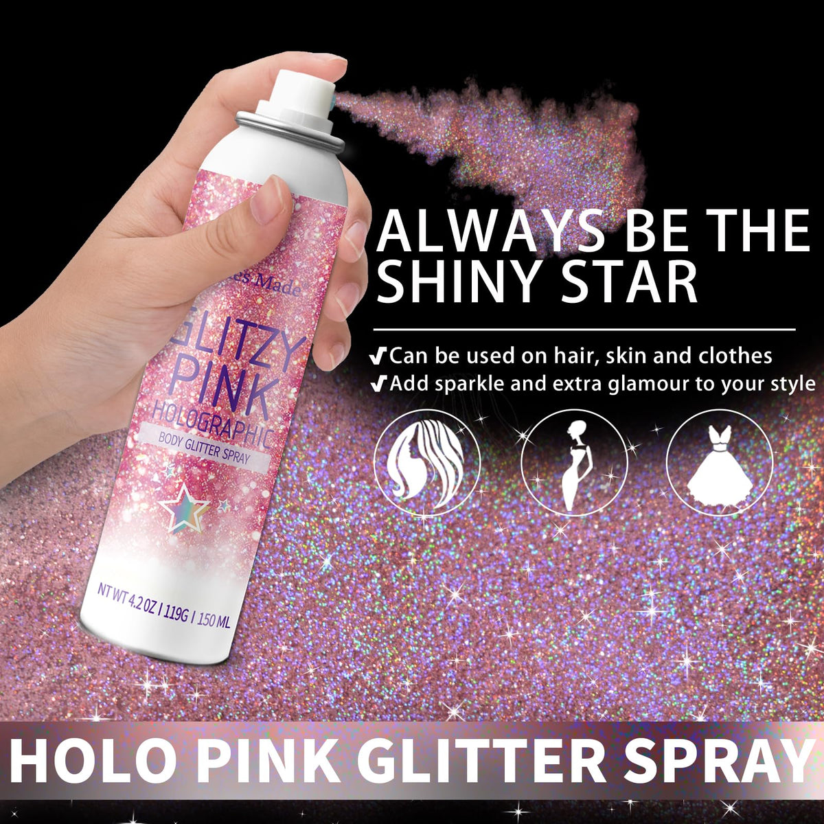 Elitles Made close-up glitter texture revealing holographic sparkles for vibrant shine