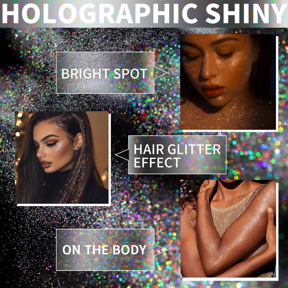 Elitles Made glitter sprayed into hair adding instant holographic shine