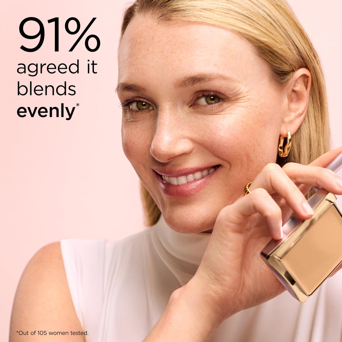 Elizabeth Arden foundation applied on cheek for visible smoothing benefit