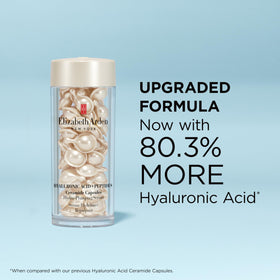 Elizabeth Arden capsules arranged on bathroom vanity showing daily routine and travel convenience