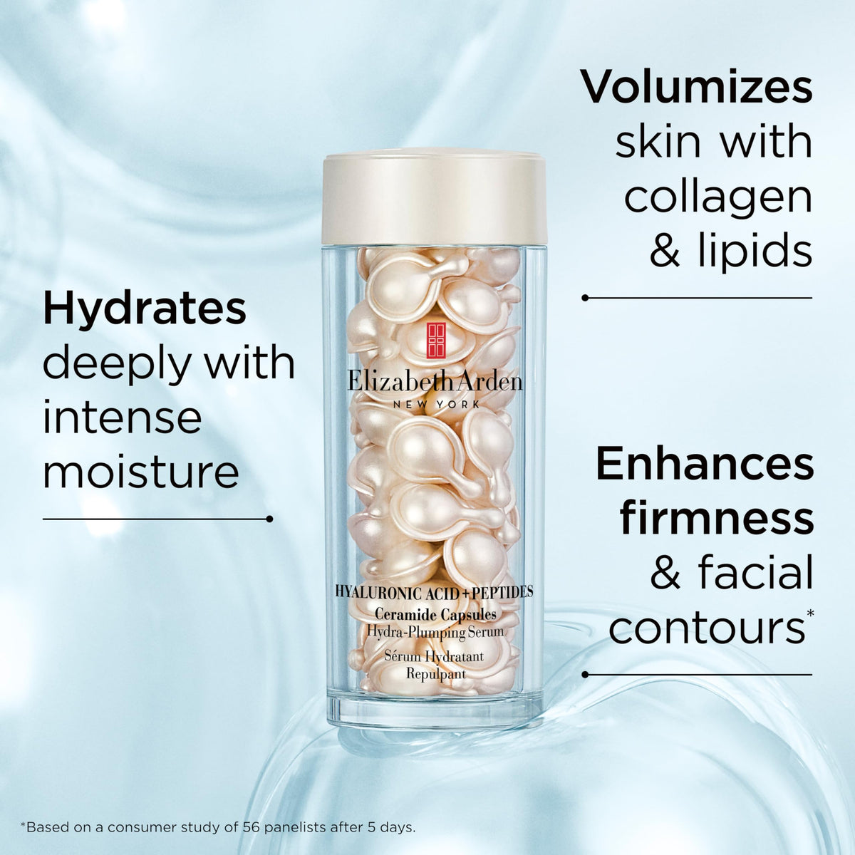 Elizabeth Arden capsules opened on white surface showing individual sealed portions for convenience
