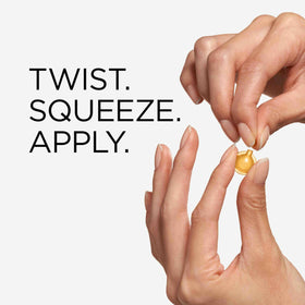 Elizabeth Arden capsule next to coin illustrating compact size benefit: easy portability