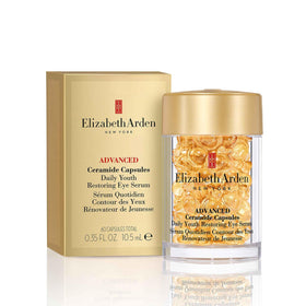 Elizabeth Arden front packaging view showing compact 60-count capsule box benefit: travel-ready